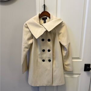 Via Spiga Cream Double-Breasted Pea Coat